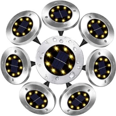 SOMNR Walkway LED Inground Solar Waterproof in-Ground Light, Warm White, 8 Pack