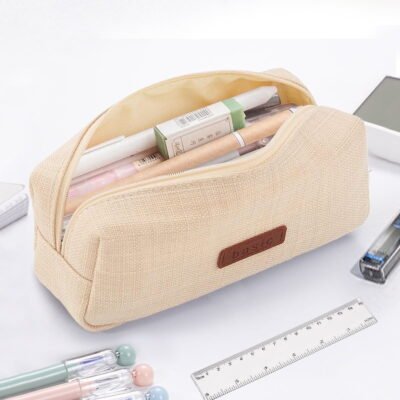 SOMNR Portable Stylish Pen Bag,Stationery Pouch,Multi-Colored Pencil Bag,Cosmetic Pouch Bag,Compact Zipper Bag (Beige)