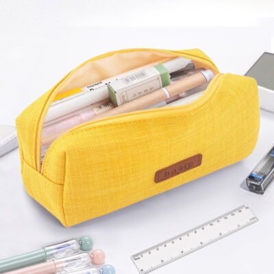 SOMNR Portable Stylish Pen Bag,Stationery Pouch,Multi-Colored Pencil Bag,Cosmetic Pouch Bag,Compact Zipper Bag(Yellow)