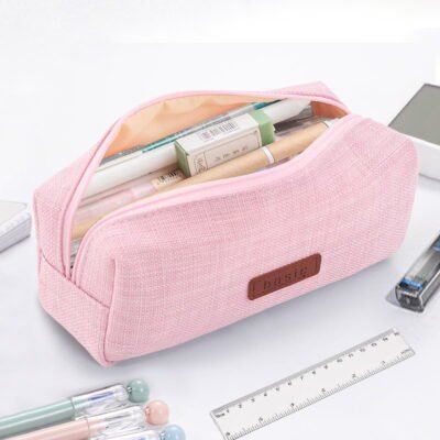 SOMNR Portable Stylish Pen Bag,Stationery Pouch,Multi-Colored Pencil Bag,Cosmetic Pouch Bag,Compact Zipper Bag (Pink)