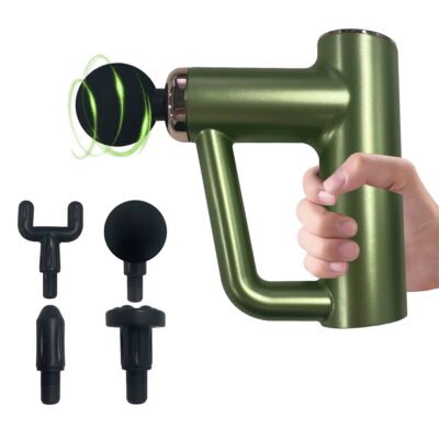 QISHI Professional Deep Tissue Percussion Muscle Massager with 6 Speeds and 4 Heads, Handheld & Portable Massage Gun for Athletes Shoulder, Back, Neck Pain Relif