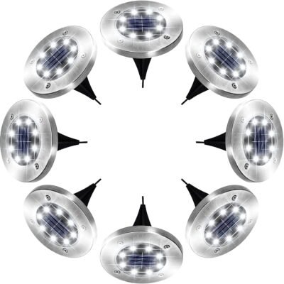 SOMNR Solar Ground Lights, 8 LED Inground Solar Lights, Solar Powered Garden Lights for Outdoor Pathway Lawn Yard Patio Walkway Waterproof in-Ground Light- Bright White (8 Pack)