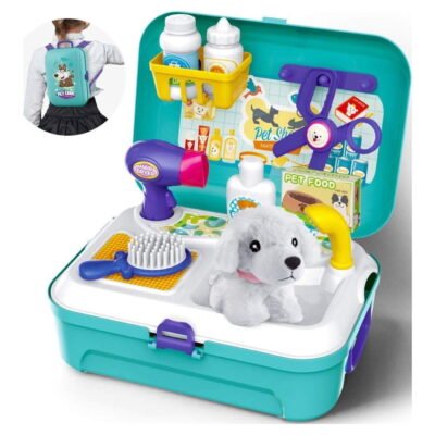 SOMNR Toys for Kids Dog Grooming Doctor Kit Toys, Pet Care Play Set Pretend Puppy Dog Carrier, Pet Grooming Toy with Sturdy Gift case for Toddler Boys and Girls